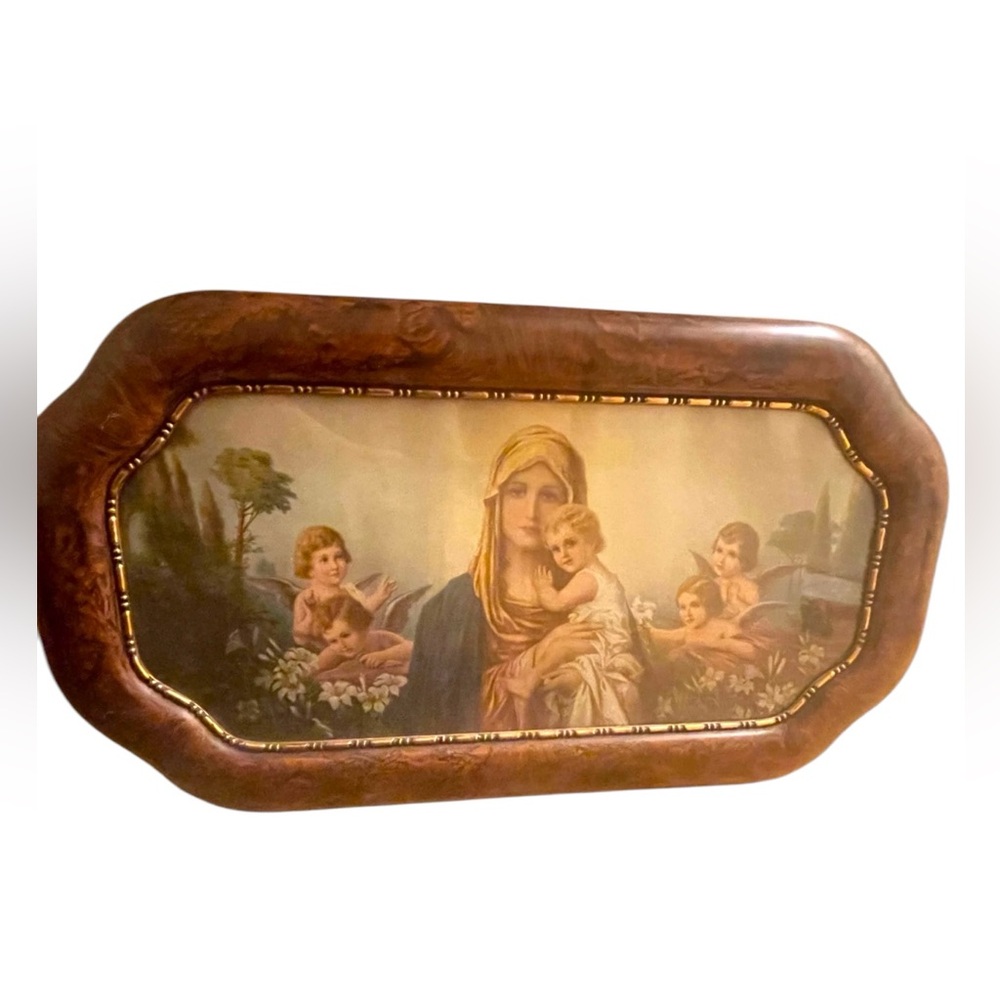 Art Print Religious Mary & Jesus Religious 1920s fancy wood Religious Antique